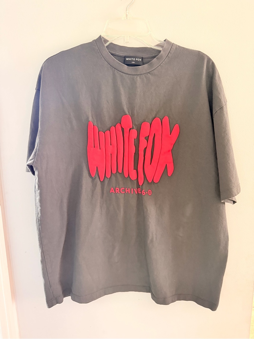 White Fox Graphic Tee in Charcoal with Red Logo